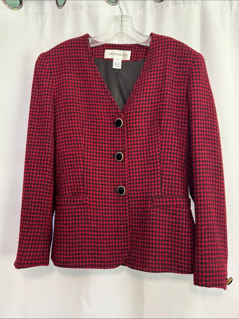 Vintage Jones New York Red and Black Houndstooth Blazer